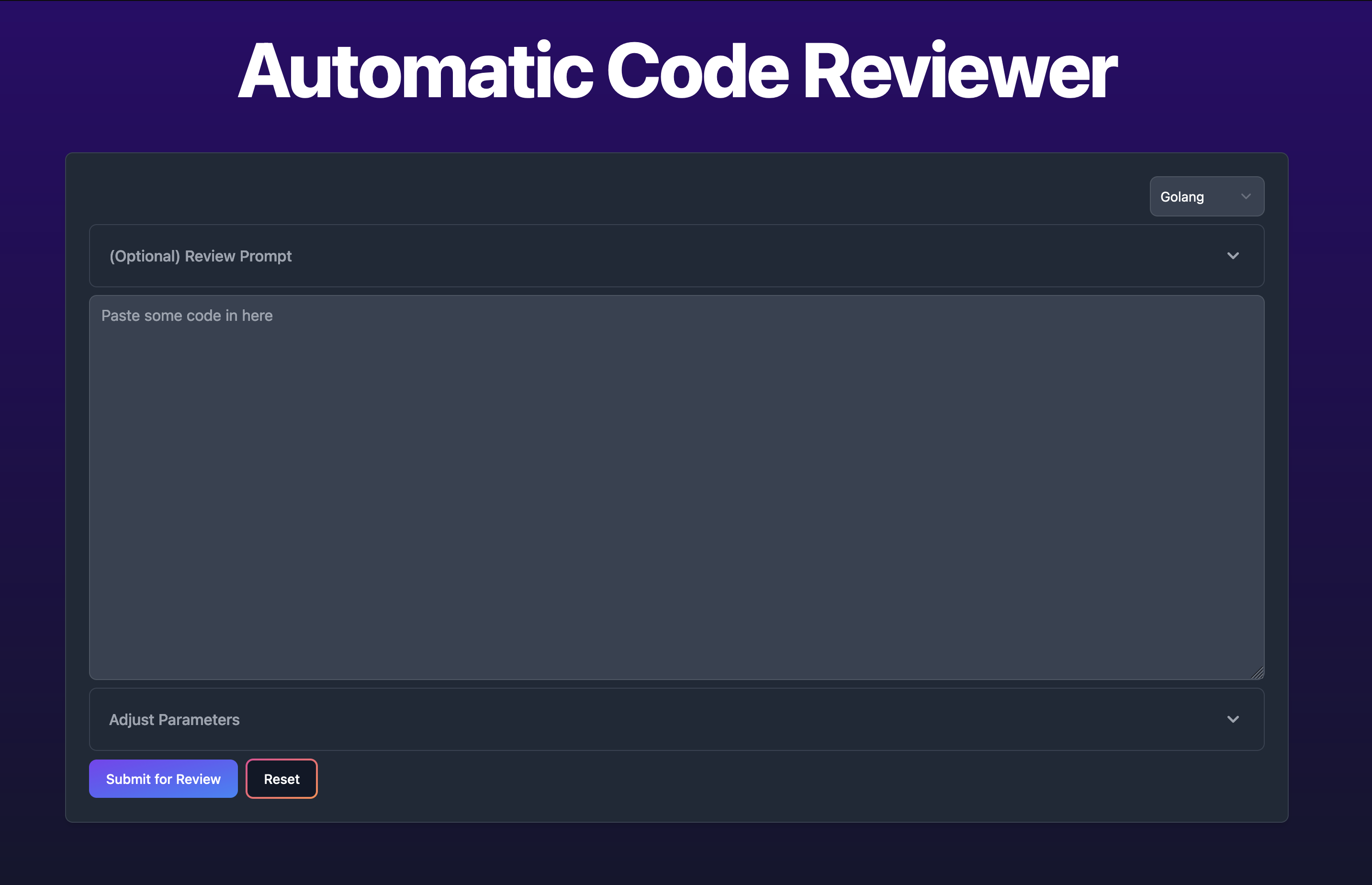 Screenshot of a web form for submitting code review requests